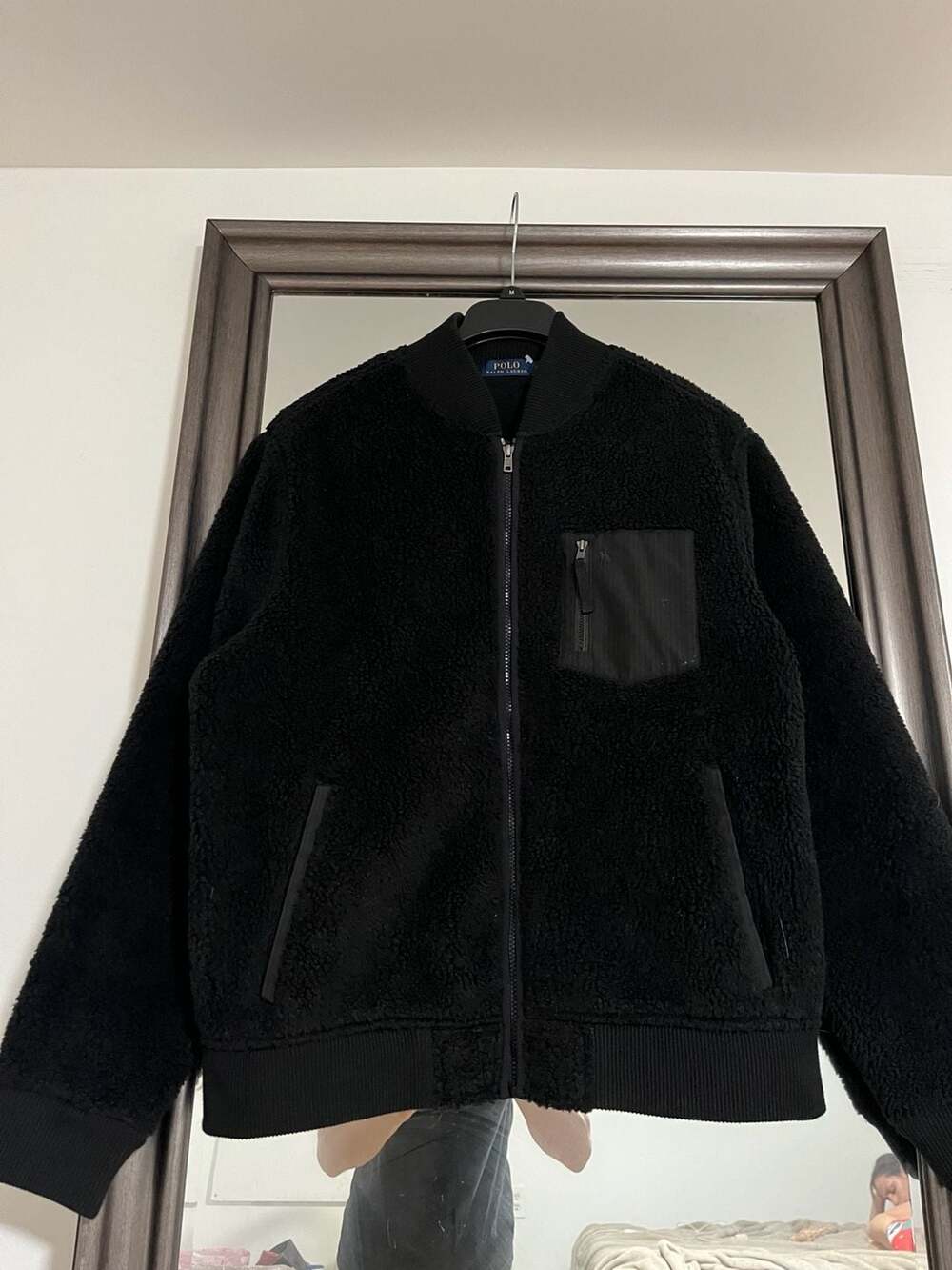 Polo Ralph Lauren Bonded Pile Fleece Bomber Jacket Size L Black